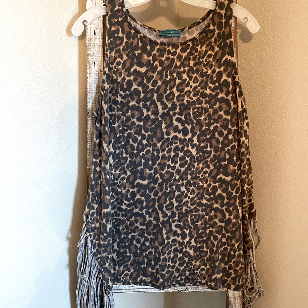 Leopard Print Tank with Fringe
